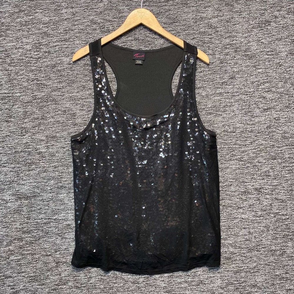 Torrid Black Sequin Racerback Tank Top Womens Large Sparkly Glam Party Gothic
